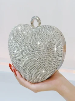 Outlet Retro Stage Silver Heart Rhinestone Party Tote Bag
