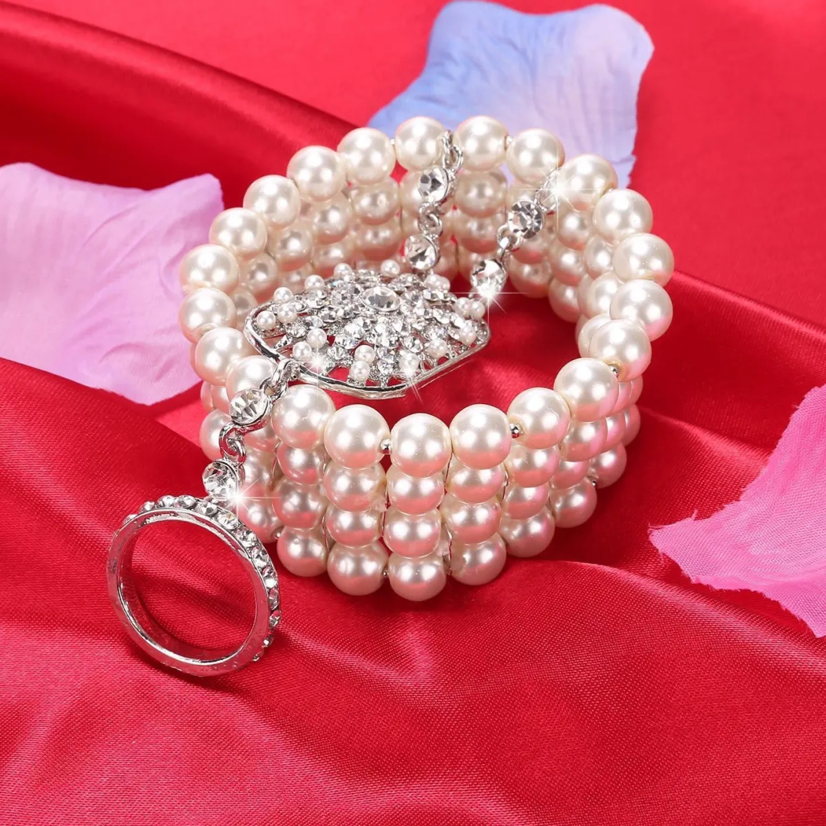 Online Retro Stage Silver 1920s Pearl Flapper Bracelet