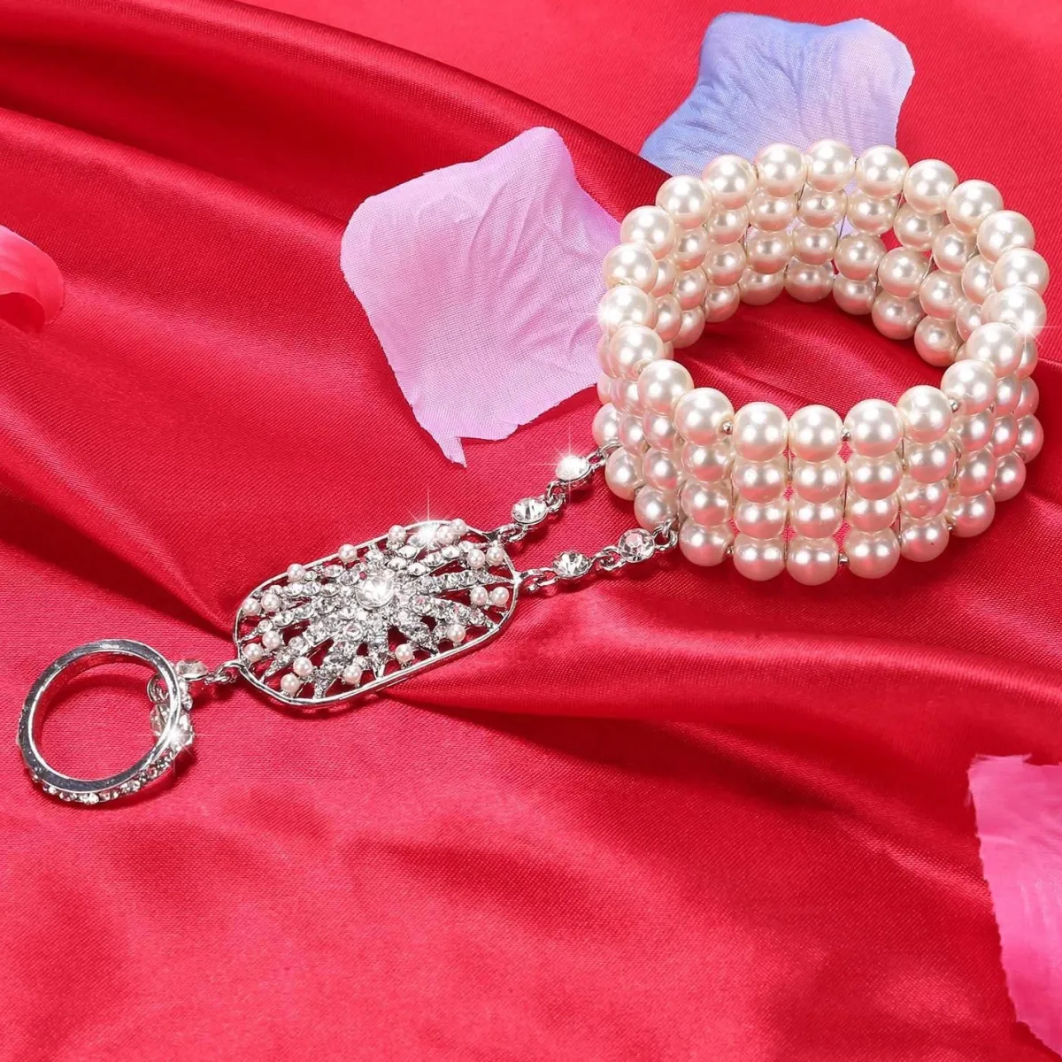 Online Retro Stage Silver 1920s Pearl Flapper Bracelet