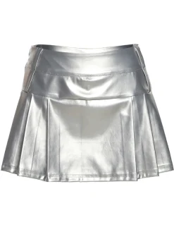 Hot Retro Stage 1980s Steampunk Solid Pleated Skirt Silver