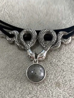 Best Retro Stage Silver Twin Snakes Halloween Necklace