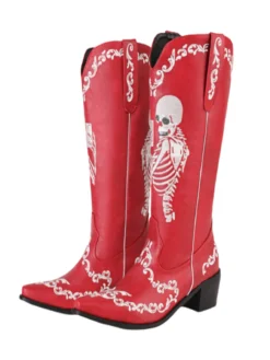 Best Retro Stage Skeleton Embroidery Pointed Chunky Heels Boots
