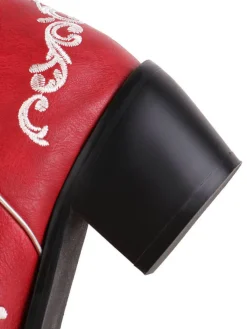 Best Retro Stage Skeleton Embroidery Pointed Chunky Heels Boots