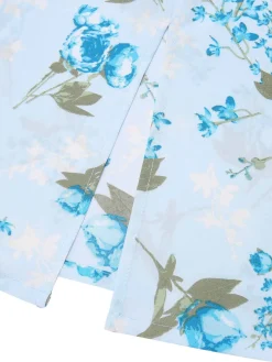 New Retro Stage 1960s Floral Belted Pencil Dress Sky Blue