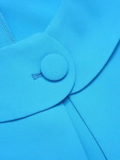Best Retro Stage 1960s Lapel Button Solid Coat Sky Blue