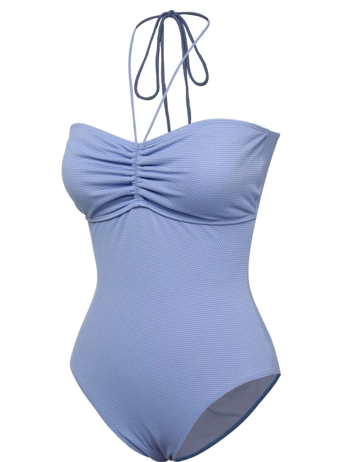 Hot Retro Stage 1970s Solid Drawstring Bandeau Swimsuit Sky Blue