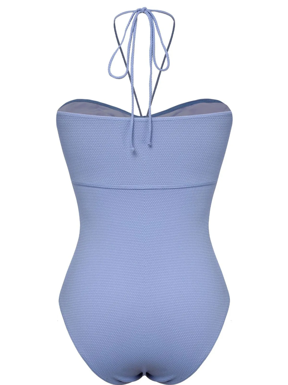 Hot Retro Stage 1970s Solid Drawstring Bandeau Swimsuit Sky Blue