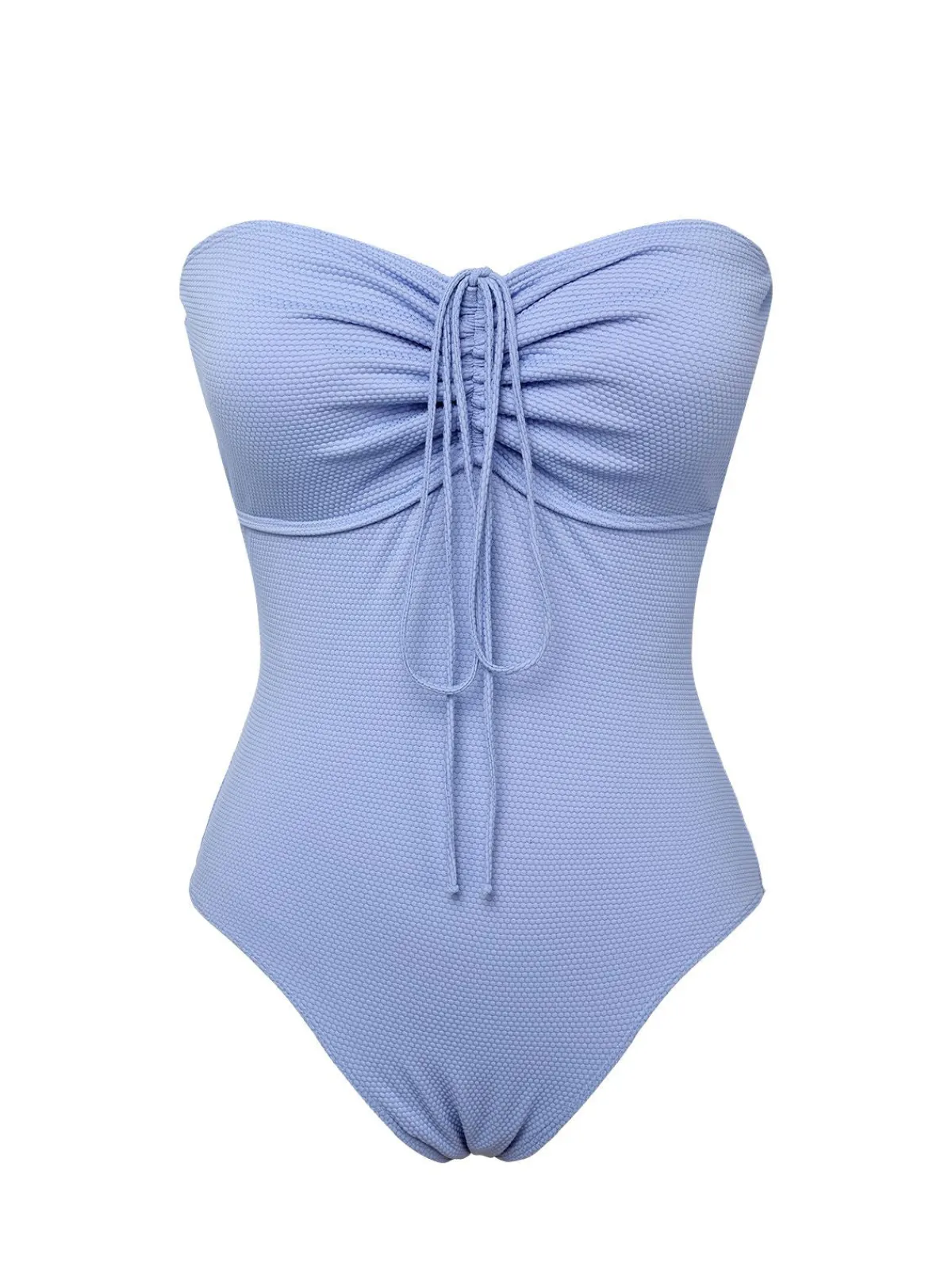 Hot Retro Stage 1970s Solid Drawstring Bandeau Swimsuit Sky Blue
