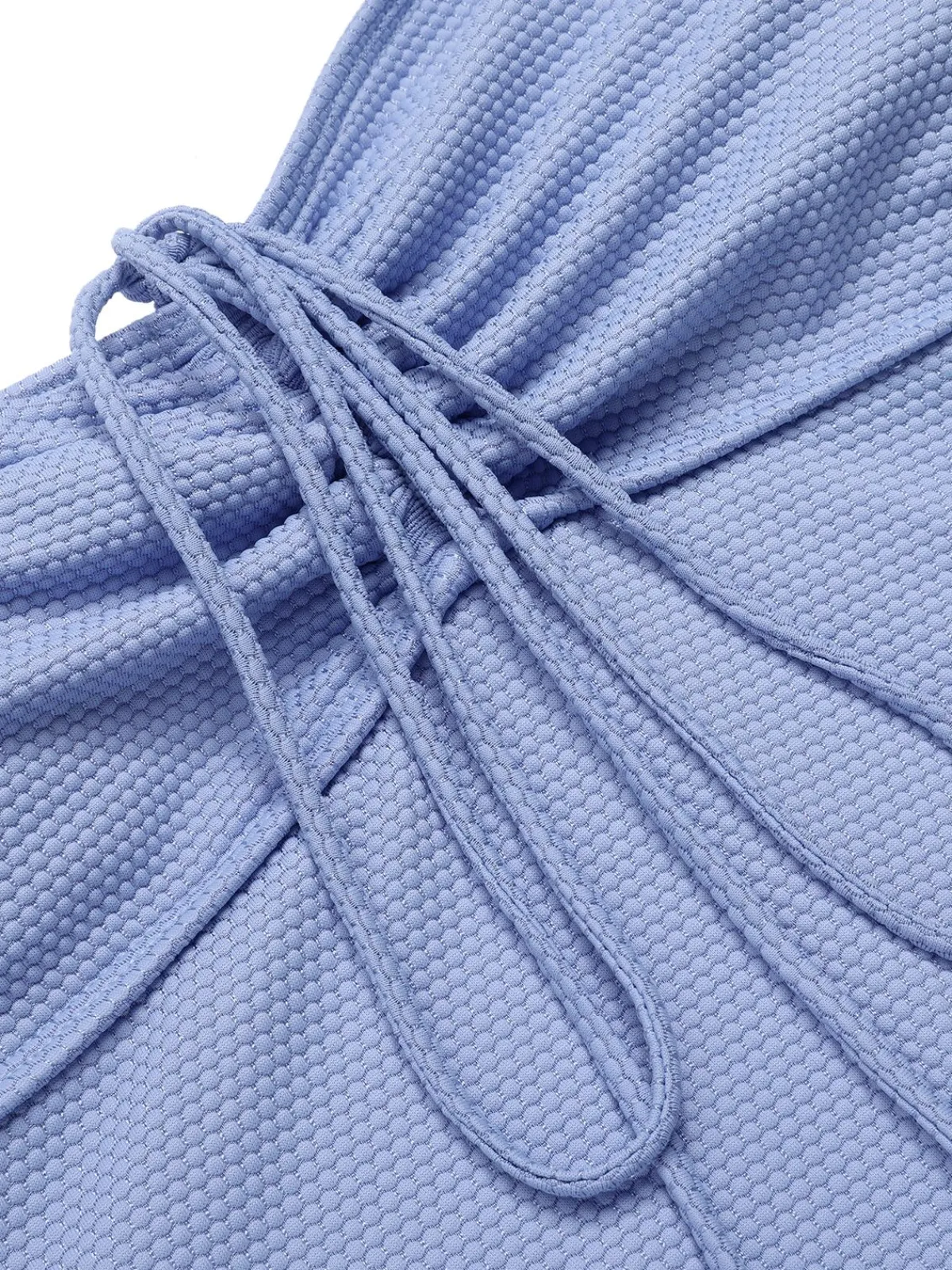 Hot Retro Stage 1970s Solid Drawstring Bandeau Swimsuit Sky Blue