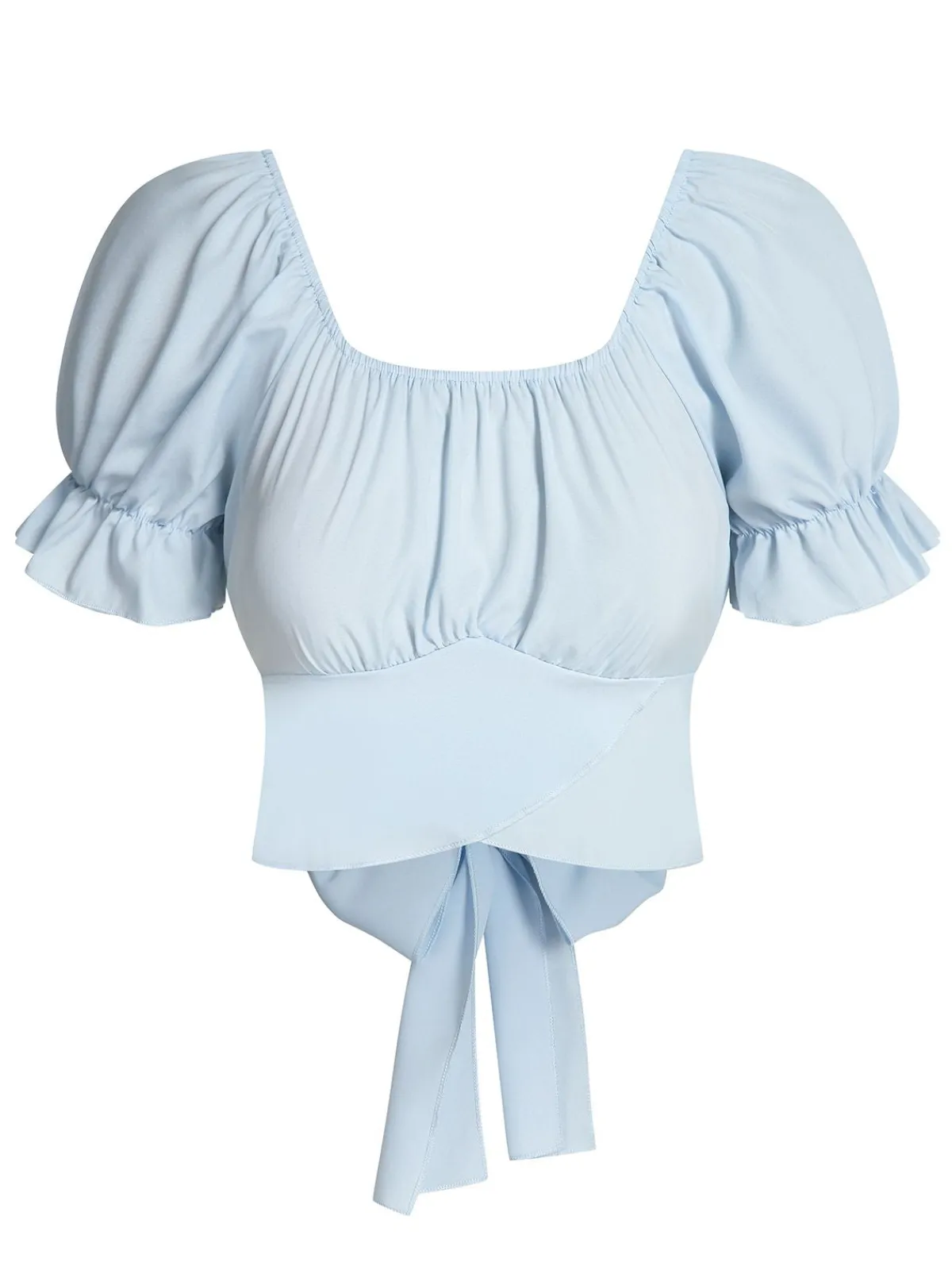 Sale Retro Stage 1950s Solid Puff Sleeves Tops Sky Blue
