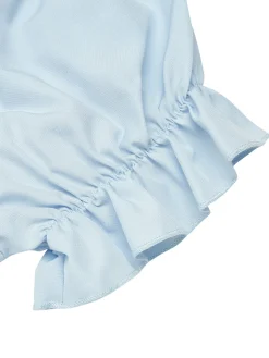 Sale Retro Stage 1950s Solid Puff Sleeves Tops Sky Blue