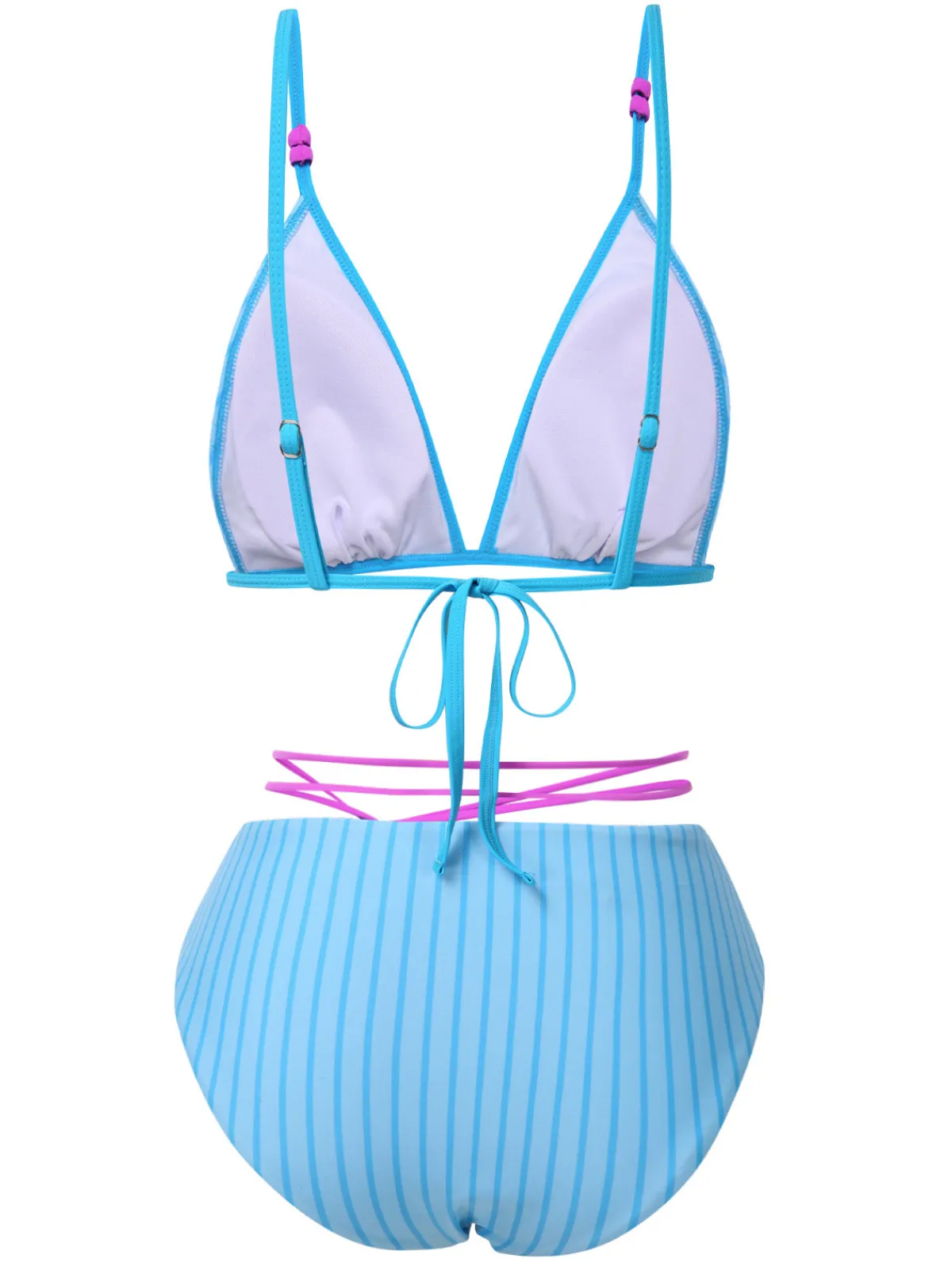 Sale Retro Stage 1960s Striped Lace-Up Bow Bikini Set Sky Blue