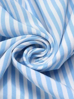 Online Retro Stage 1940s Stripes Stand Collar Dress Sky Blue