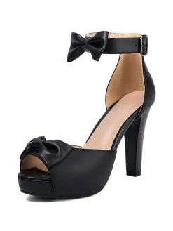 New Retro Stage Solid Bow Peep Toe High Heels Sandals