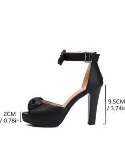 New Retro Stage Solid Bow Peep Toe High Heels Sandals