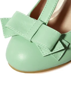 Sale Retro Stage Solid Leather Bowknot T-Strap Chunky Heels