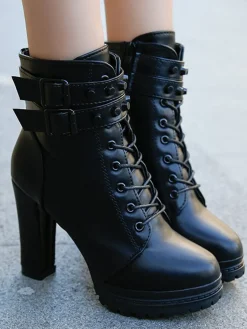 Outlet Retro Stage Solid Leather Pointed High Heels Boots
