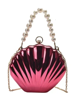 Fashion Retro Stage Solid Pearl Metal Shell Bag