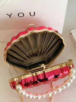 Fashion Retro Stage Solid Pearl Metal Shell Bag
