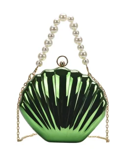 Fashion Retro Stage Solid Pearl Metal Shell Bag