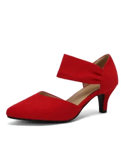 Clearance Retro Stage Solid Pointed Toe Suede Kitten Heels