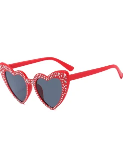 Sale Retro Stage Solid Rhinestone Heart Frame Sunglasses
