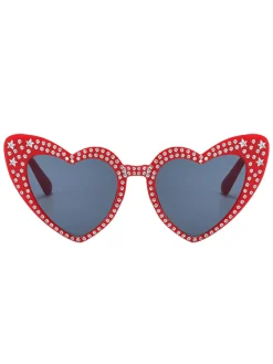 Sale Retro Stage Solid Rhinestone Heart Frame Sunglasses