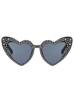 Sale Retro Stage Solid Rhinestone Heart Frame Sunglasses