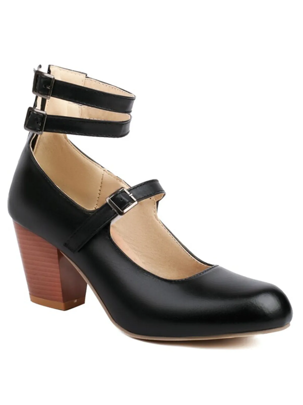 Fashion Retro Stage Solid Round Toe Chunky High Heels