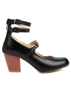 Fashion Retro Stage Solid Round Toe Chunky High Heels
