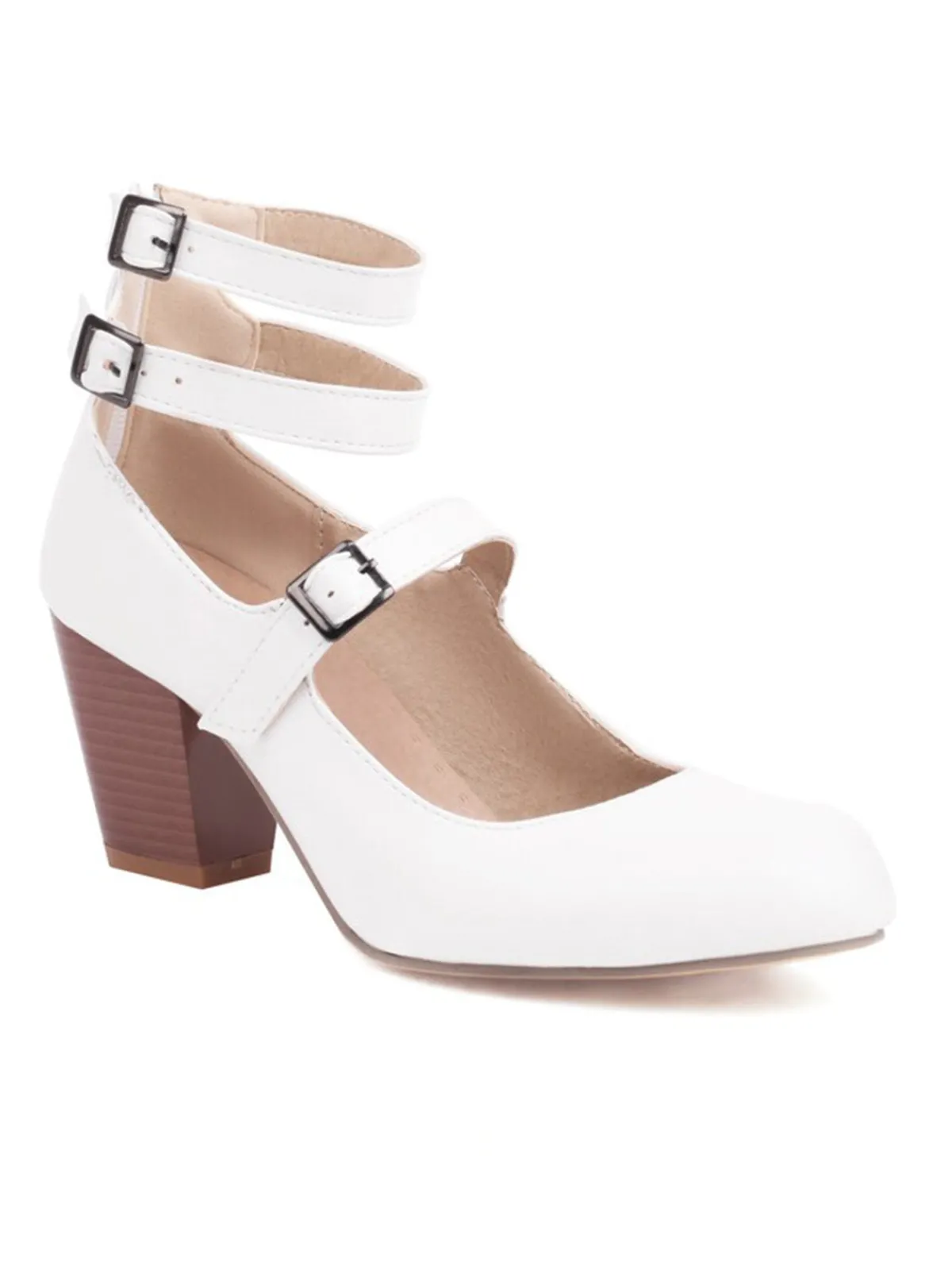 Fashion Retro Stage Solid Round Toe Chunky High Heels
