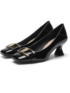 Discount Retro Stage Square Toe Patent High Heels Shoes