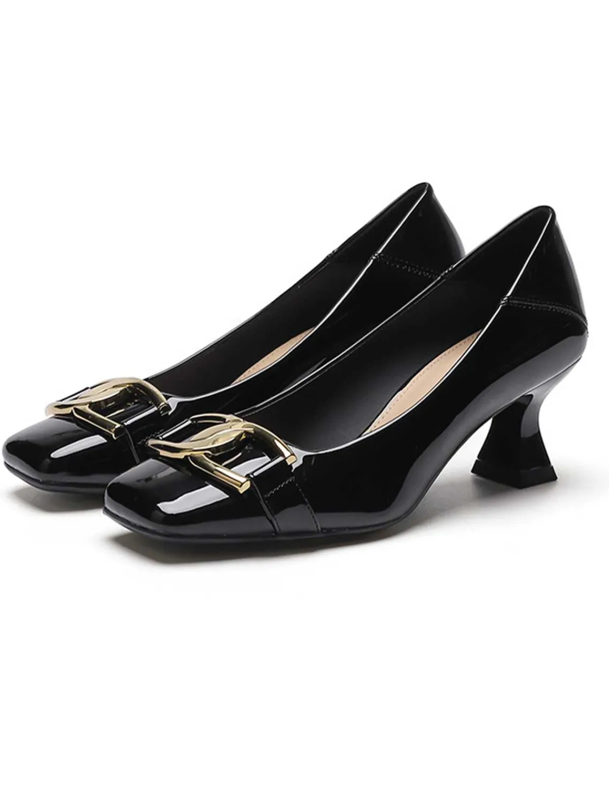 Discount Retro Stage Square Toe Patent High Heels Shoes
