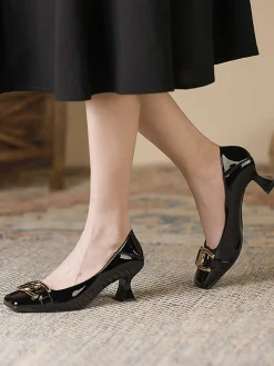 Discount Retro Stage Square Toe Patent High Heels Shoes