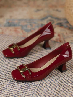 Discount Retro Stage Square Toe Patent High Heels Shoes