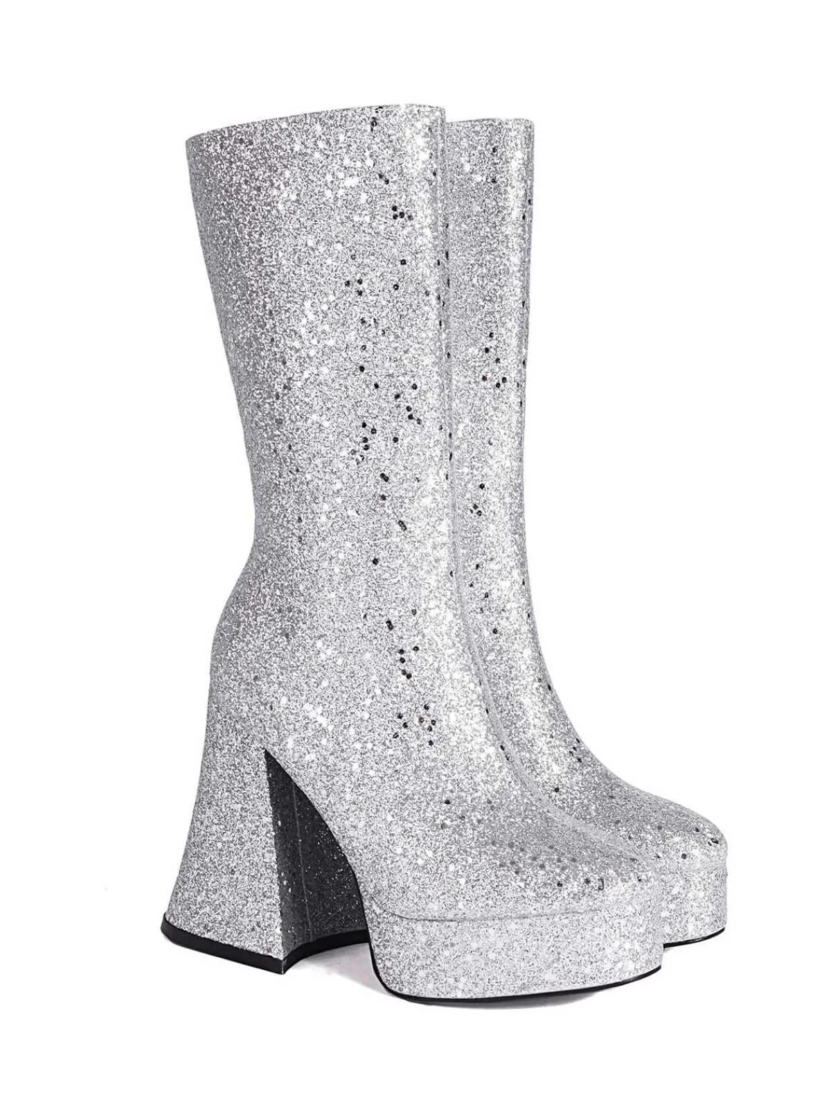 Outlet Retro Stage Square Toe Sequined Chunky Heel Mid-Calf Boots