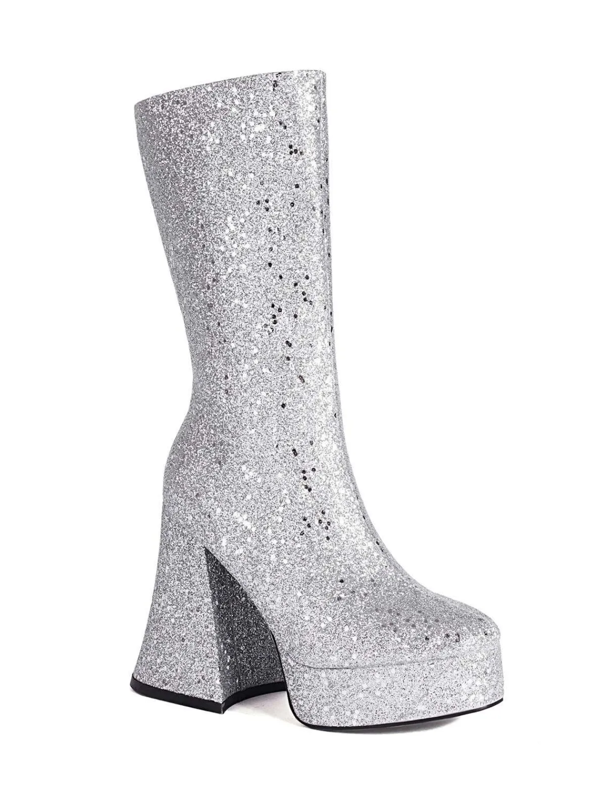 Outlet Retro Stage Square Toe Sequined Chunky Heel Mid-Calf Boots