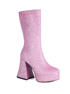 Outlet Retro Stage Square Toe Sequined Chunky Heel Mid-Calf Boots