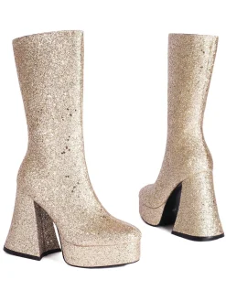 Outlet Retro Stage Square Toe Sequined Chunky Heel Mid-Calf Boots