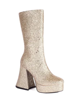 Outlet Retro Stage Square Toe Sequined Chunky Heel Mid-Calf Boots