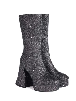 Outlet Retro Stage Square Toe Sequined Chunky Heel Mid-Calf Boots