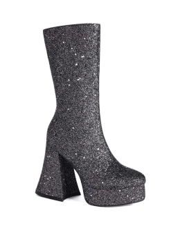 Outlet Retro Stage Square Toe Sequined Chunky Heel Mid-Calf Boots