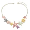 Hot Retro Stage Starfish Seashell Pearl Inlaid Chain Necklace