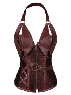 Outlet Retro Stage Steampunk Halter Leather Gothic Corset
