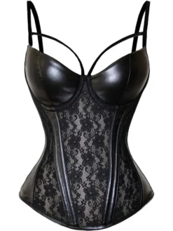 Best Retro Stage Steampunk Leather Gothic Strap Buckle Slip Corset Black