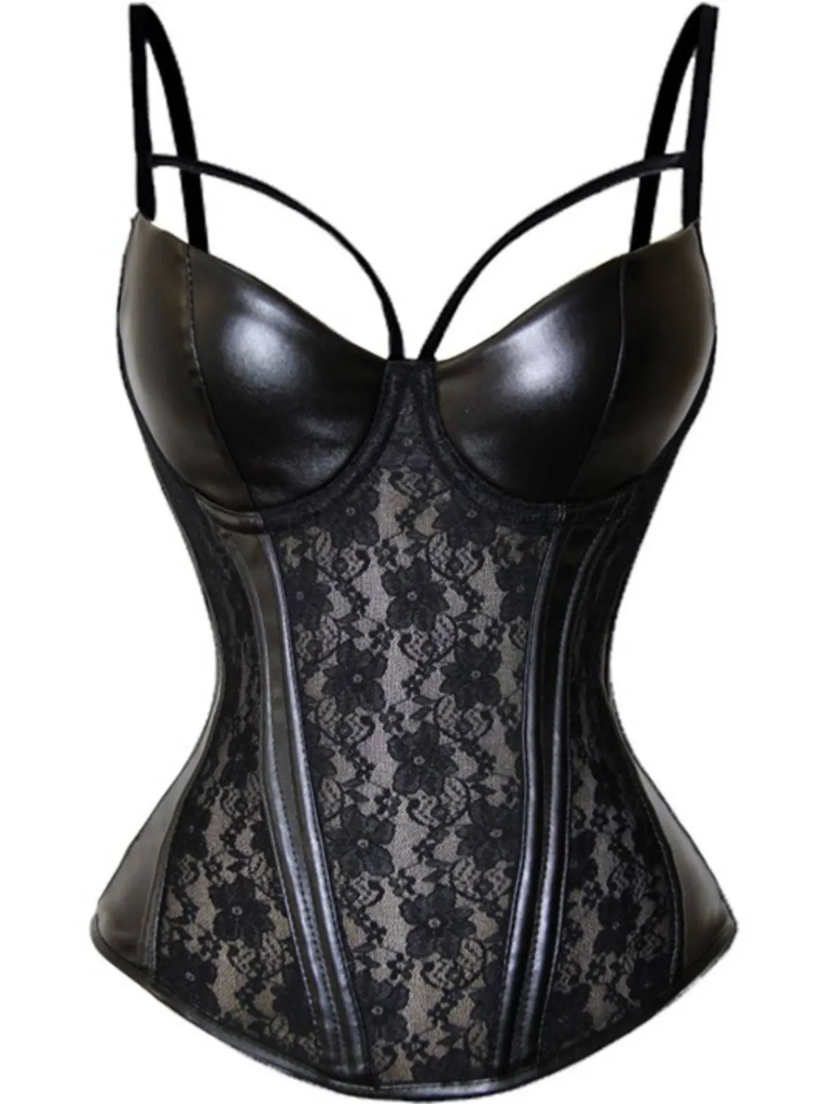 Best Retro Stage Steampunk Leather Gothic Strap Buckle Slip Corset Black