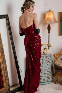 Hot Retro Stage Strapless Sequin Bridesmaid Dress Dark Red