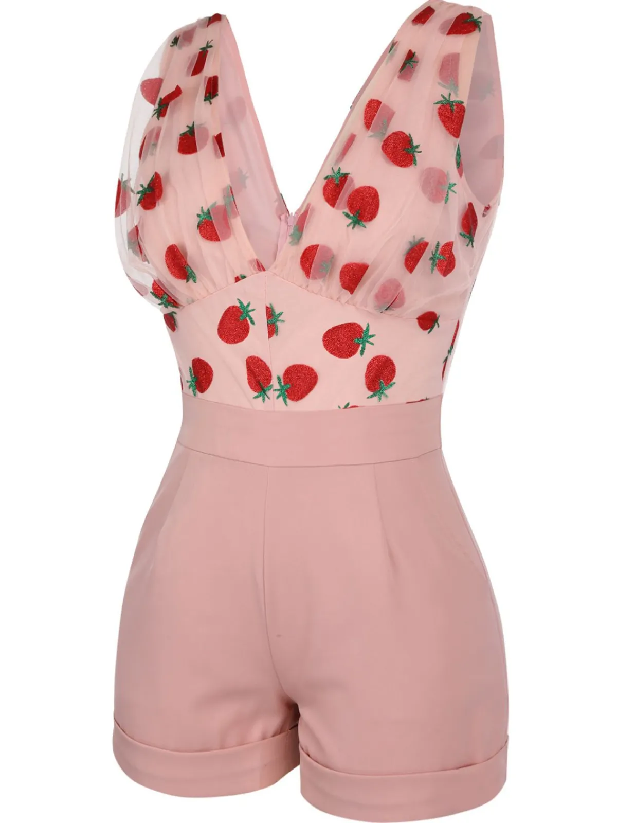 Clearance Retro Stage Strawberry 1950s Patchwork Lace Romper Pink