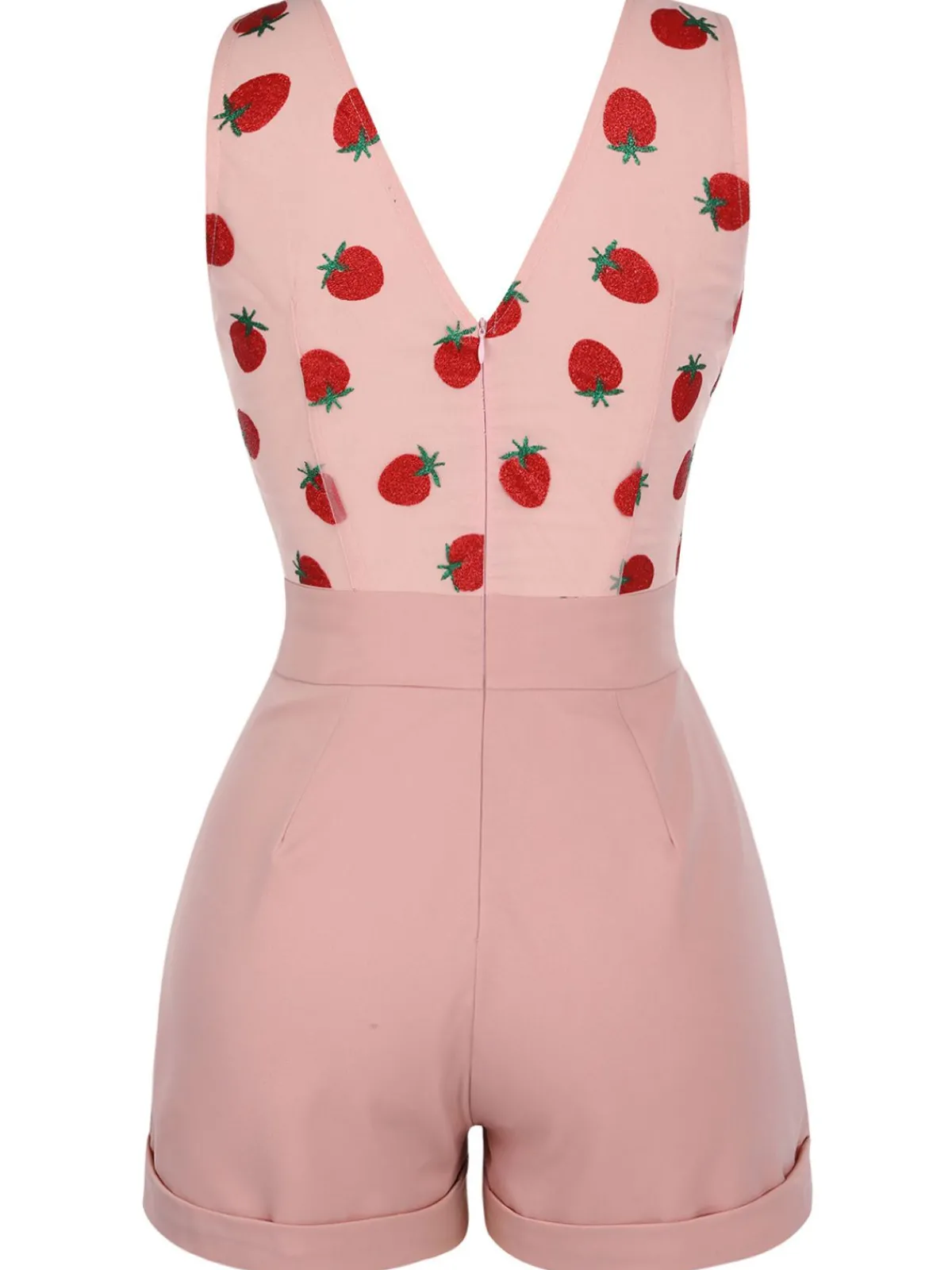 Clearance Retro Stage Strawberry 1950s Patchwork Lace Romper Pink