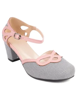 Clearance Retro Stage Stripe & Polka Dots Buckled High Heel Shoes